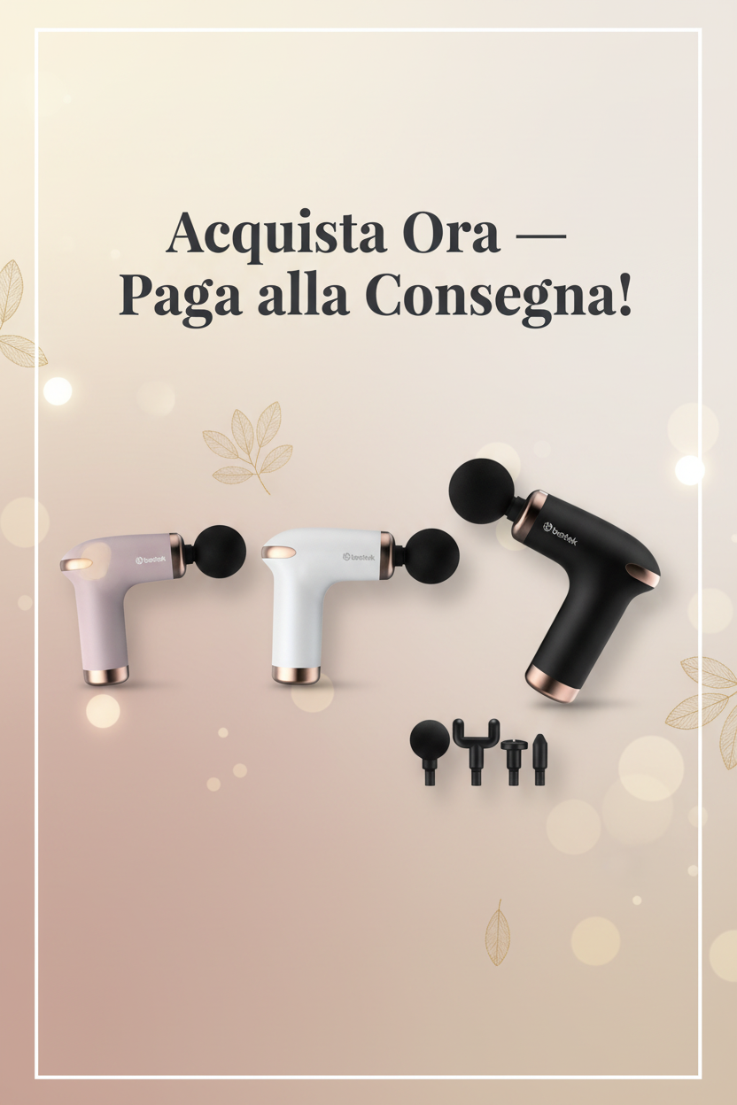 Pistola Massaggiante Muscolare Professionale – Massaggio a Percussione Profonda, 4 Testine Intercambiabili, Ricaricabile USB, Silenziosa – Sollievo Immediato per Muscoli e Schiena